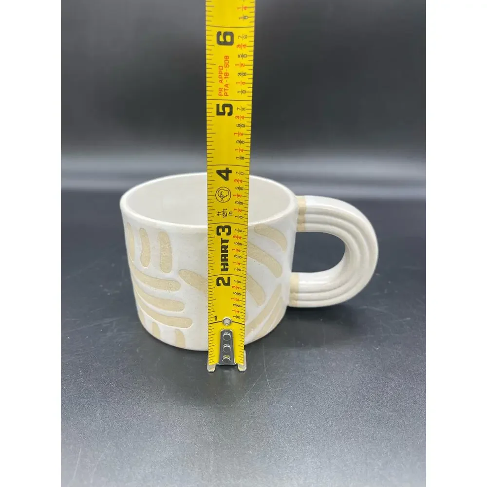 West Elm Hand Painted Glazed Exposed Clay Lines Design Coffee Mug Cup